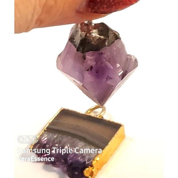 Natural Amethyst Pendant Healing 2pc Brazilian - Picture 5 of 7